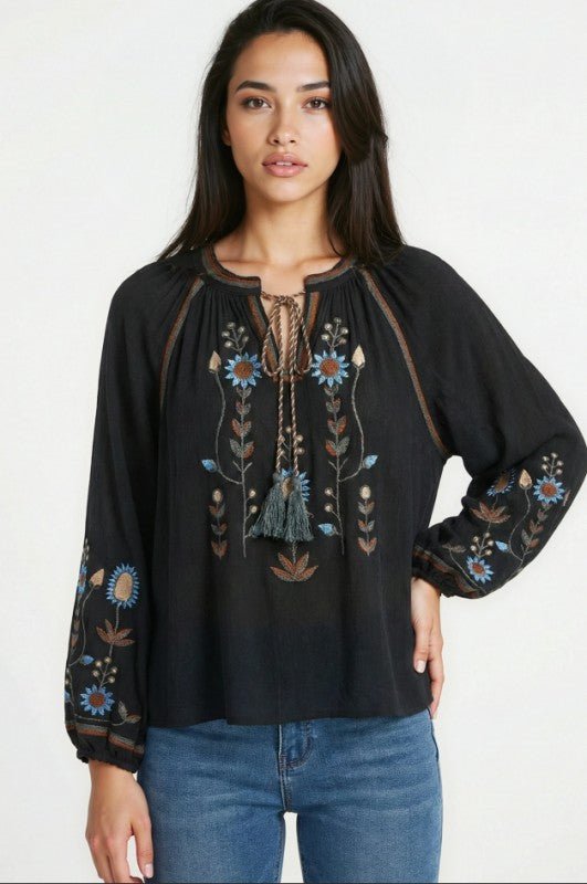 Bohemian Embroidered Floral Blouse - Blu Lotus Boutique