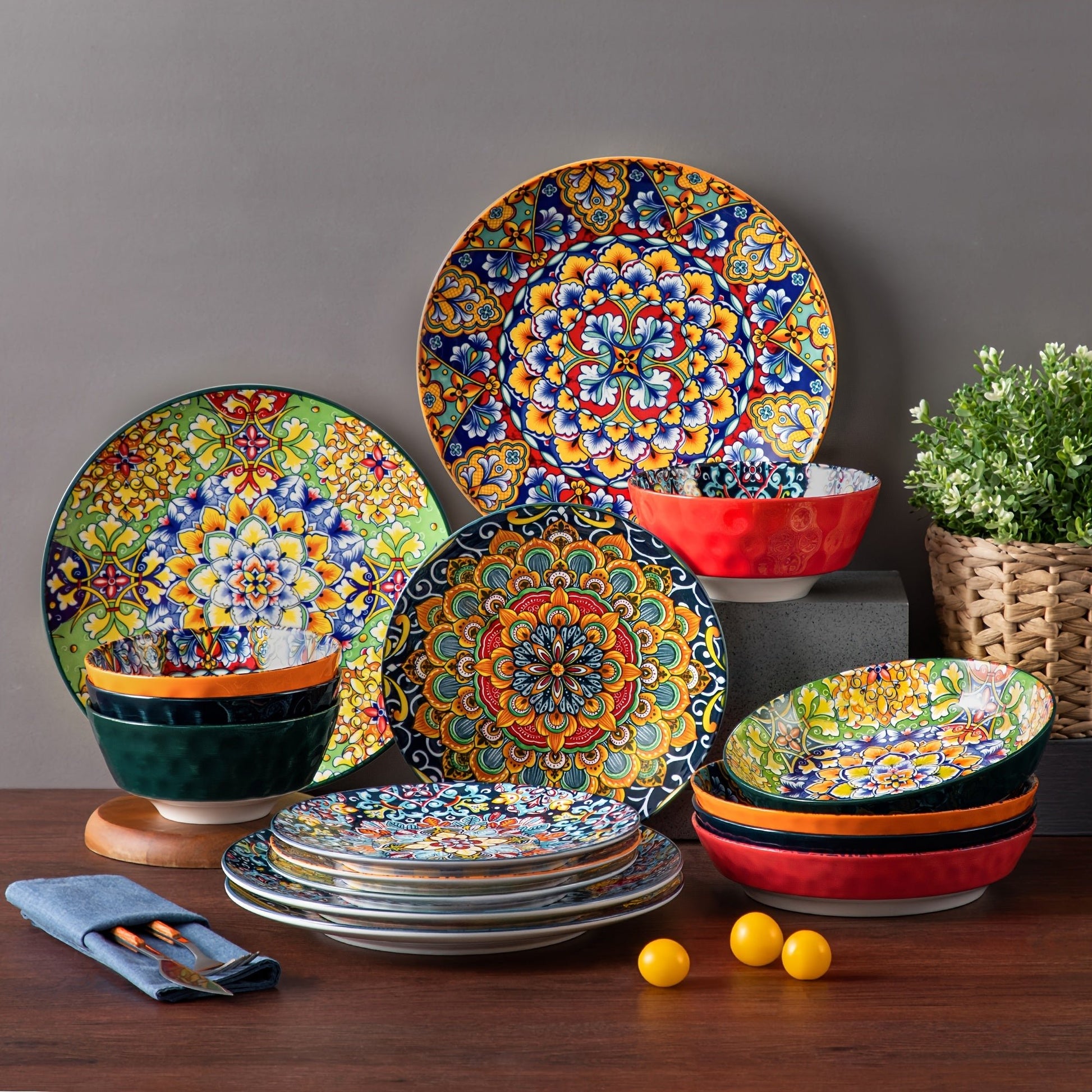 Bohemian Stoneware Dinnerware Set for 46 - Blu Lotus Boutique