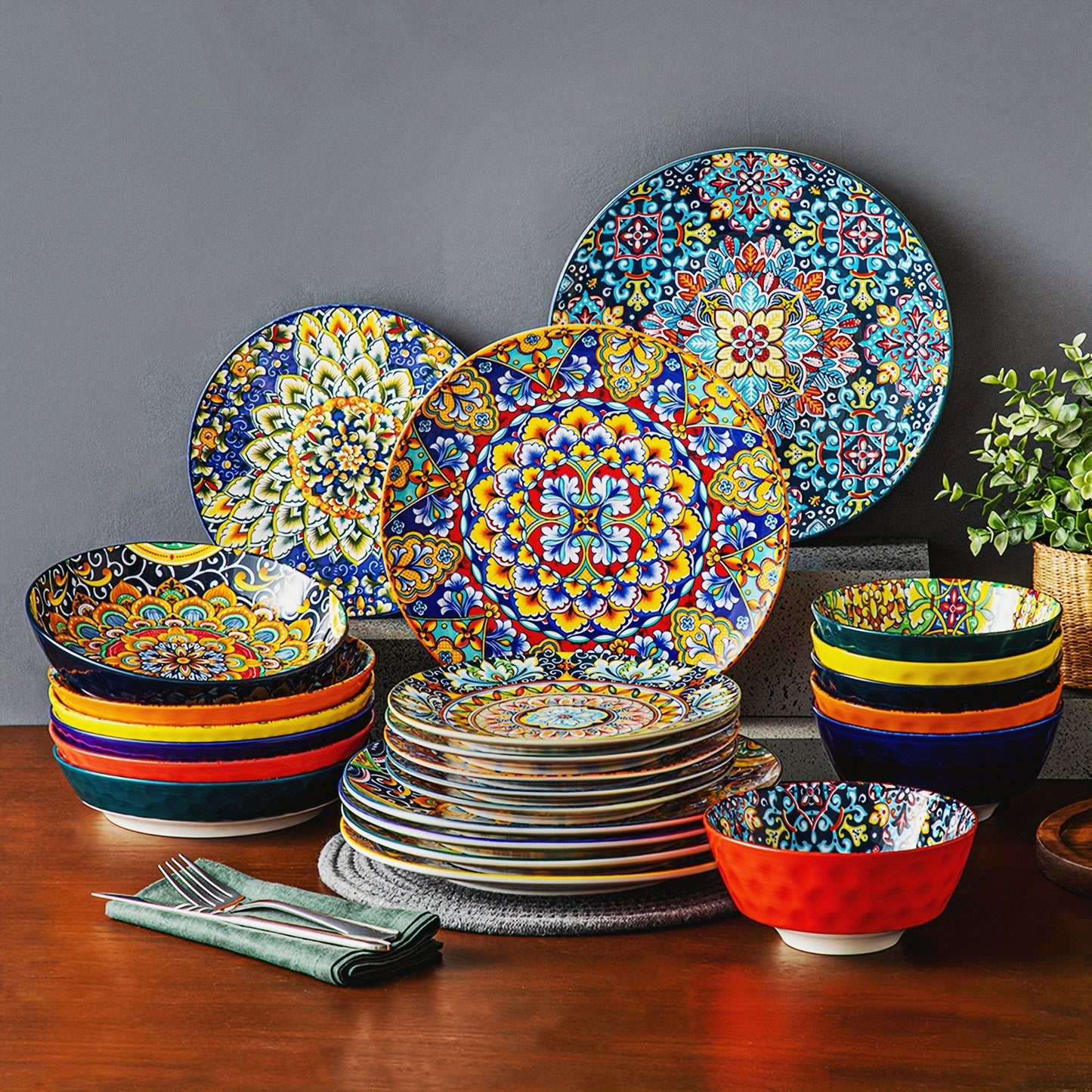 Bohemian Stoneware Dinnerware Set for 46 - Blu Lotus Boutique