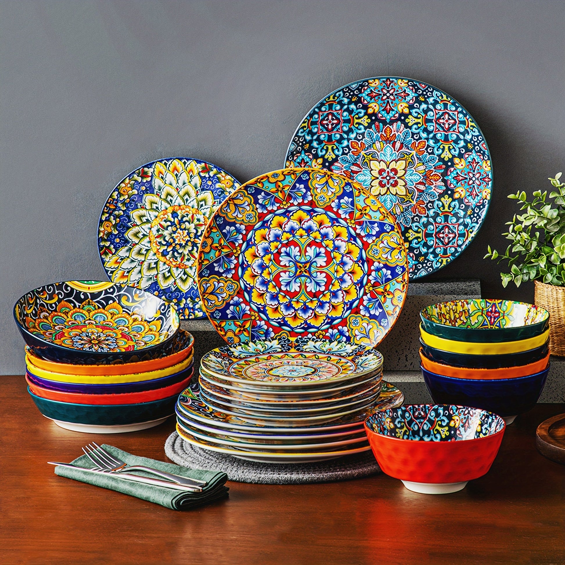 Bohemian Stoneware Dinnerware Set for 46 - Blu Lotus Boutique