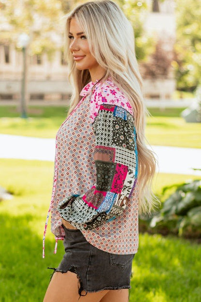 Boho Floral Patchwork Bubble Sleeve Blouse - Blu Lotus Boutique