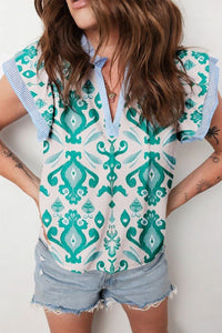 Boho Stripe Trim Flutter Sleeve Top - Blu Lotus Boutique