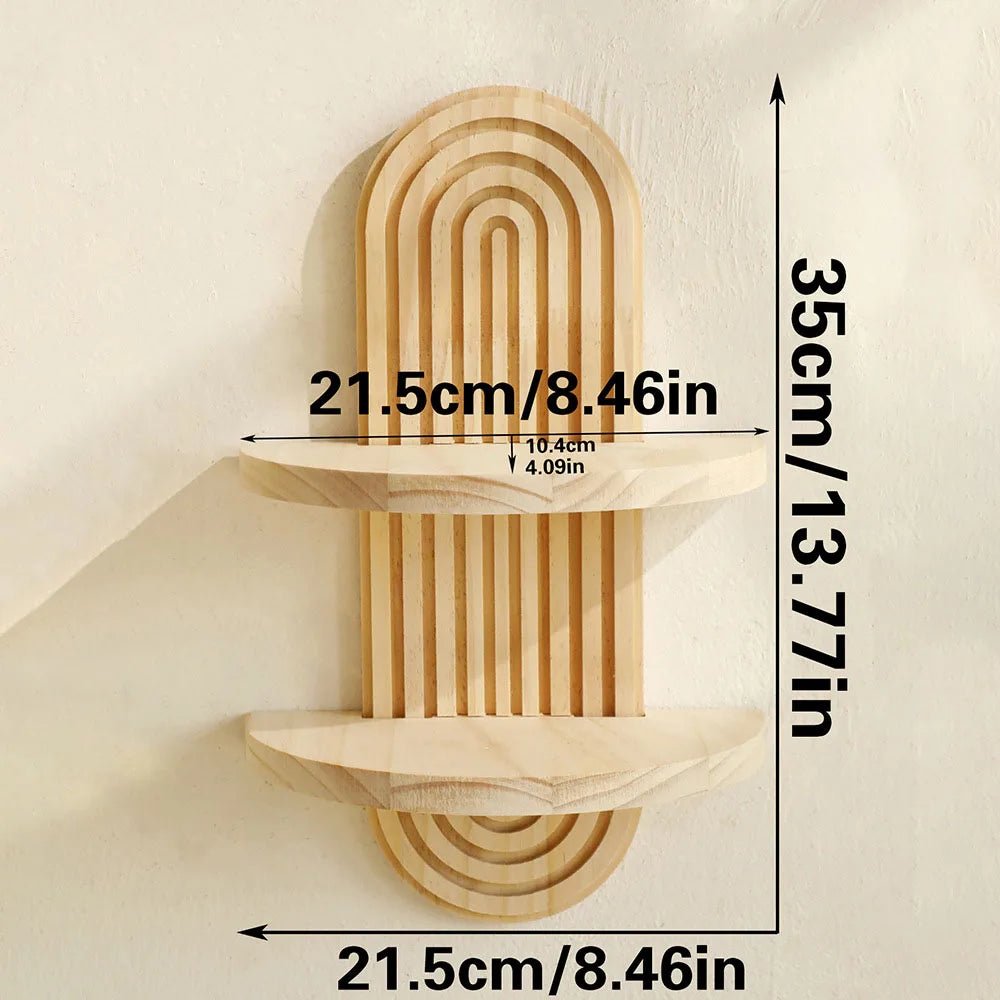 Boho Style Wooden Wall Mounted Shelves Plant Decorative Shelves Geometric Wall Natural Finish Modern Home Decor ﻿ - Blu Lotus Boutique