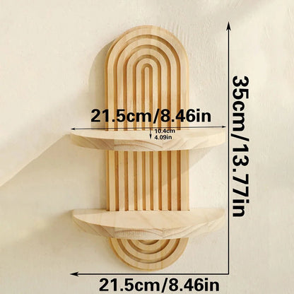 Boho Style Wooden Wall Mounted Shelves Plant Decorative Shelves Geometric Wall Natural Finish Modern Home Decor ﻿ - Blu Lotus Boutique