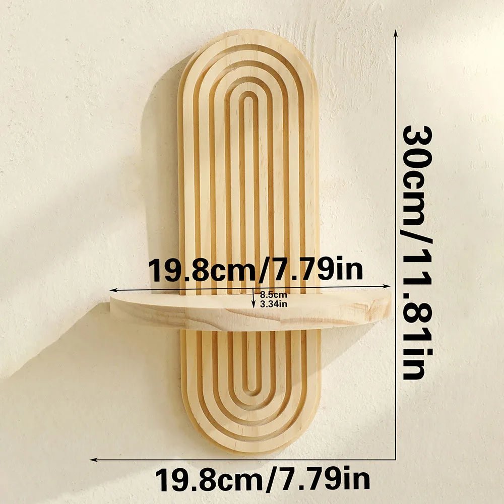 Boho Style Wooden Wall Mounted Shelves Plant Decorative Shelves Geometric Wall Natural Finish Modern Home Decor ﻿ - Blu Lotus Boutique