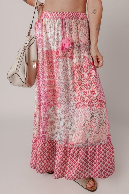 Boho Tassel Drawstring Elastic Waist Maxi Skirt - Blu Lotus Boutique