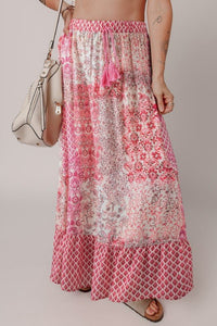 Boho Tassel Drawstring Elastic Waist Maxi Skirt - Blu Lotus Boutique