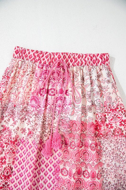 Boho Tassel Drawstring Elastic Waist Maxi Skirt - Blu Lotus Boutique