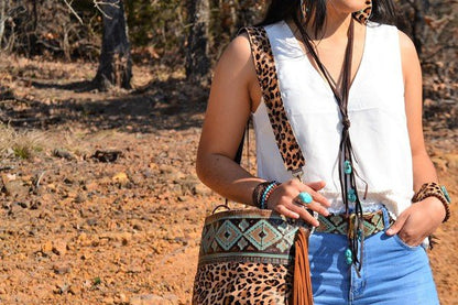 Brown Lasso Necklace with Turquoise Accents - Blu Lotus Boutique