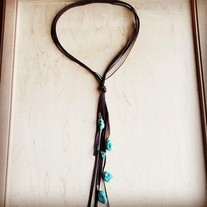 Brown Lasso Necklace with Turquoise Accents - Blu Lotus Boutique