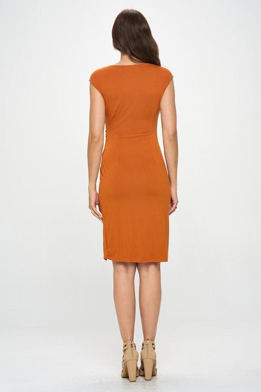 Brushed Knit Short Sleeve Bodycon Dress with Slit - Blu Lotus Boutique