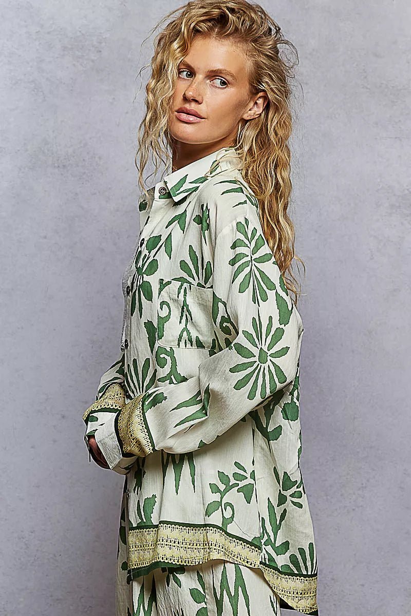 Button Down Floral Long Sleeve Shirt - Blu Lotus Boutique
