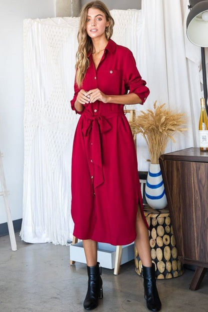 Button down shirt long dress PLUS 30 - 545P - Blu Lotus Boutique