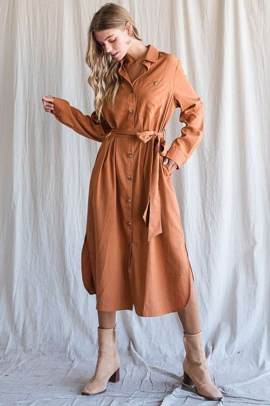 Button down shirt long dress PLUS 30 - 545P - Blu Lotus Boutique