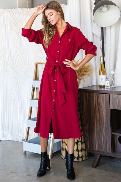 Button down shirt long dress PLUS 30 - 545P - Blu Lotus Boutique