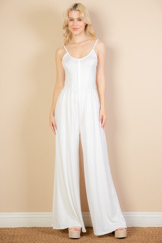 Button Front Wide Leg Jumpsuit - Blu Lotus Boutique