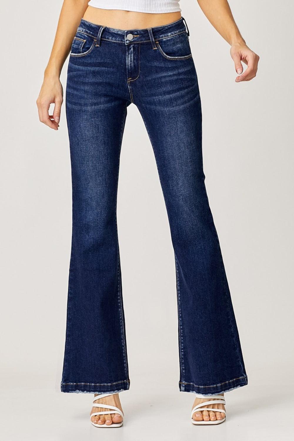 RISEN Full Size Low Rise Flare Jeans - Blu Lotus Boutique