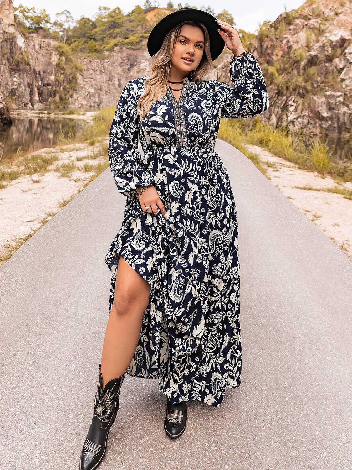 Plus Size Long Sleeve Maxi Dress - Blu Lotus Boutique