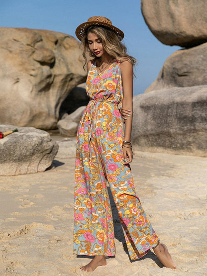 V-Neck Wide Leg Jumpsuit - Blu Lotus Boutique