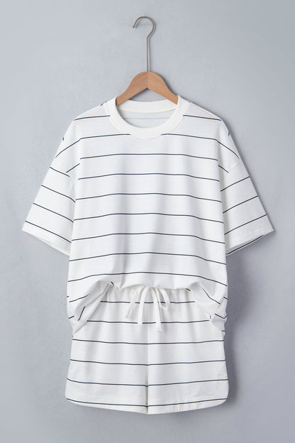 Stripe Short Sleeve Tee & Drawstring Shorts Set