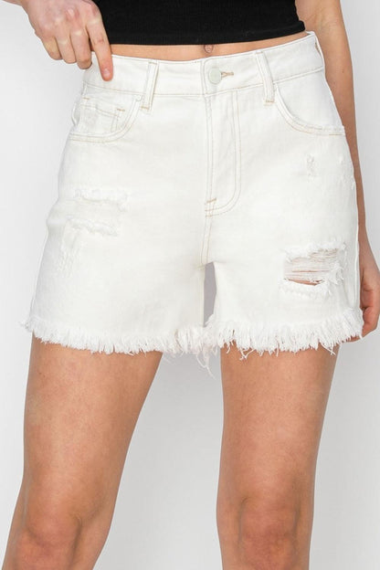 RISEN High Waist Ripped Denim Shorts - Blu Lotus Boutique