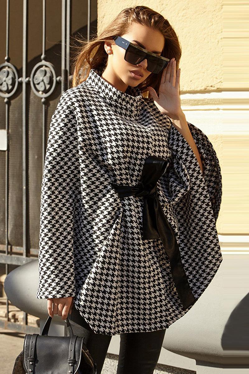 Houndstooth Tie Waist Trench Coat - Blu Lotus Boutique