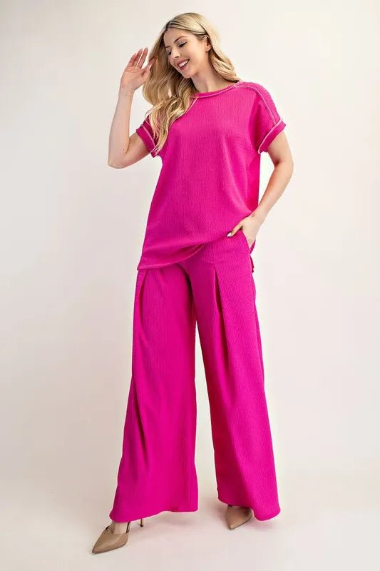 Celeste Full Size Relaxed - fit Textured Top with Short Sleeves Plus Size - Blu Lotus Boutique