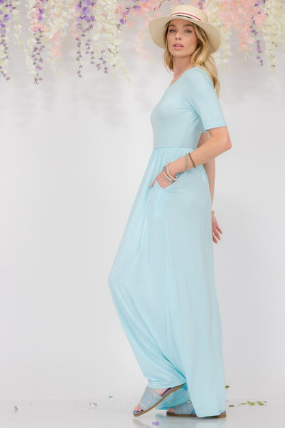 Celeste Full Size Round Neck Short Sleeve Maxi Dress with Pockets Plus Size - Blu Lotus Boutique