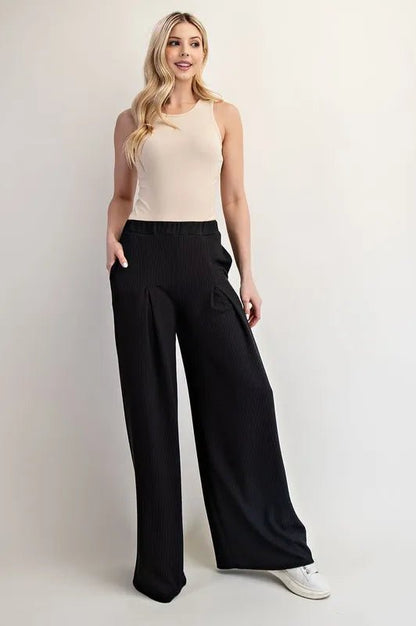 Celeste Full Size Textured Wide - Leg Pants with Pockets Plus Size - Blu Lotus Boutique
