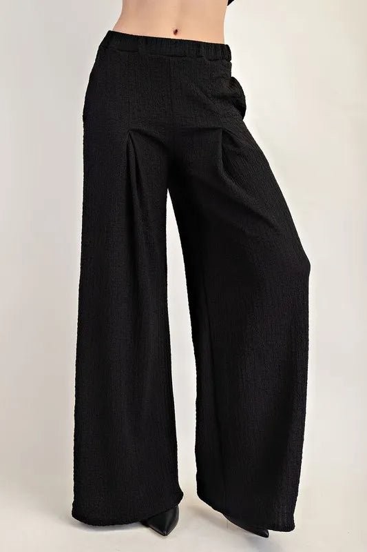 Celeste Full Size Textured Wide - Leg Pants with Pockets Plus Size - Blu Lotus Boutique