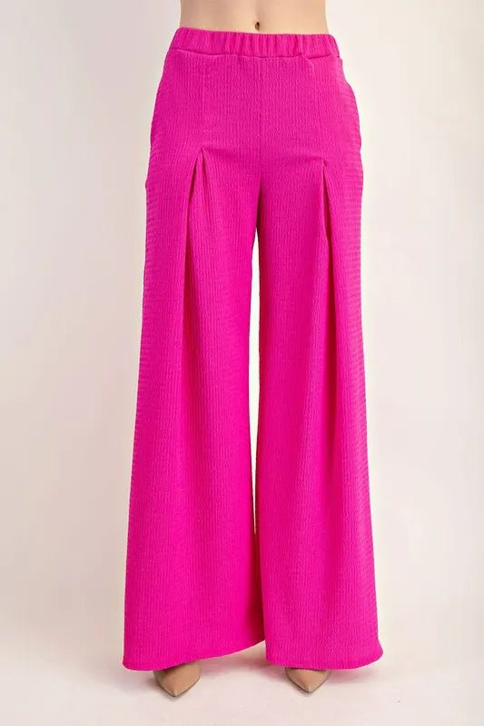 Celeste Textured Wide - Leg Pants with Pockets - Blu Lotus Boutique