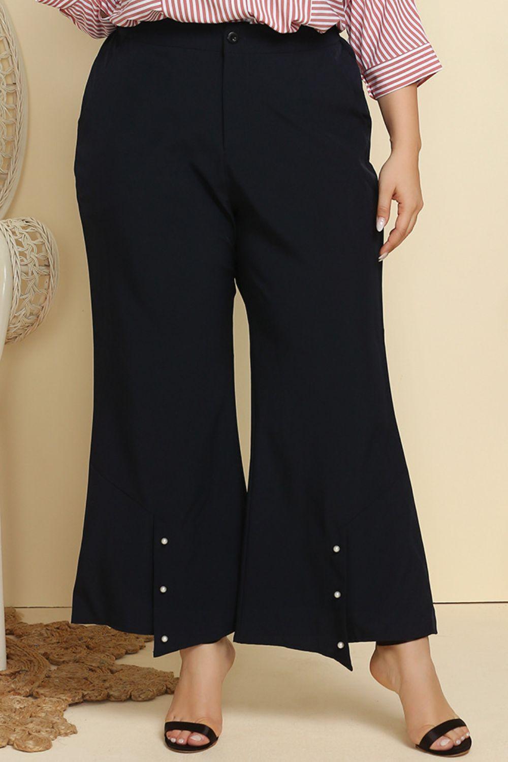 Plus Size Hem Detail Flare Pants - Blu Lotus Boutique