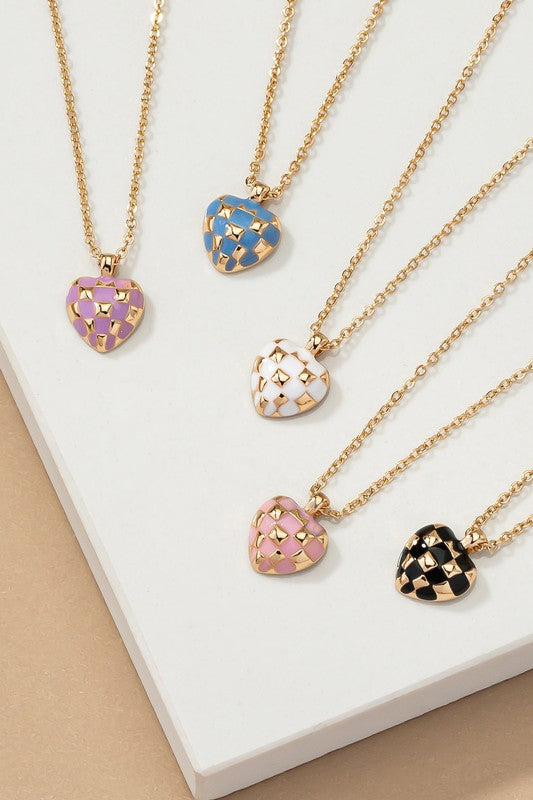 Checker Heart Pendant Necklace - Blu Lotus Boutique