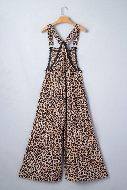 Cheetah Contrast Lace Ruffle Wide Leg Jumpsuit - Blu Lotus Boutique