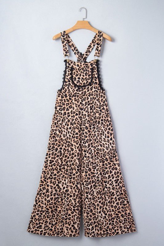 Cheetah Contrast Lace Ruffle Wide Leg Jumpsuit - Blu Lotus Boutique