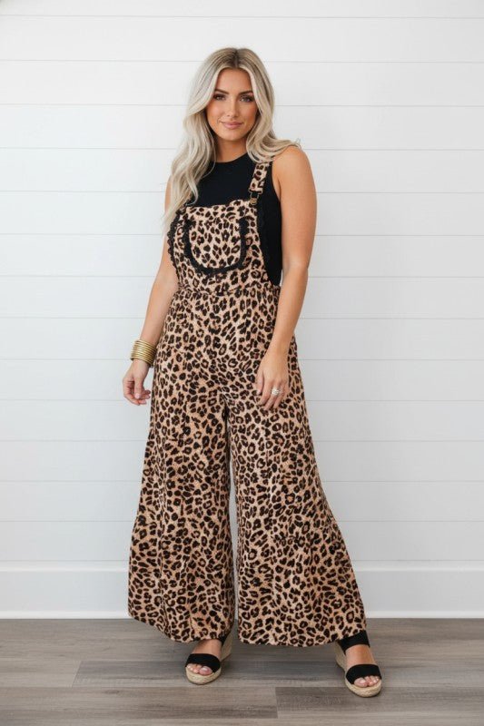 Cheetah Contrast Lace Ruffle Wide Leg Jumpsuit - Blu Lotus Boutique