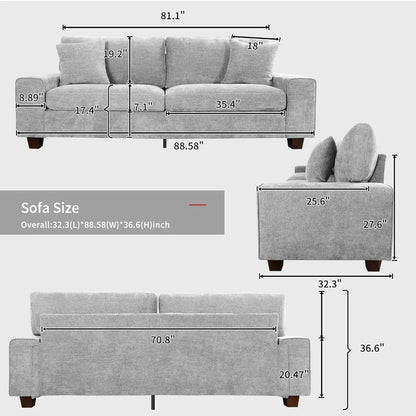 Chenille Sofa Couches for Living Room, 3 Seater Sofa with 2 Pillows,Small Modern Loveseat Couch for Small Spaces, Office - Blu Lotus Boutique