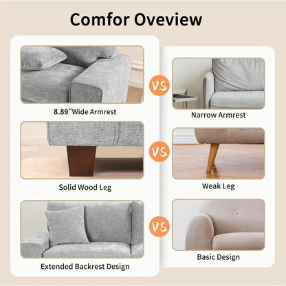 Chenille Sofa Couches for Living Room, 3 Seater Sofa with 2 Pillows,Small Modern Loveseat Couch for Small Spaces, Office - Blu Lotus Boutique