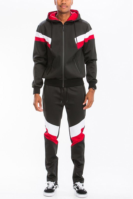 Chevron Stripe Full Zip Track Suit - Blu Lotus Boutique