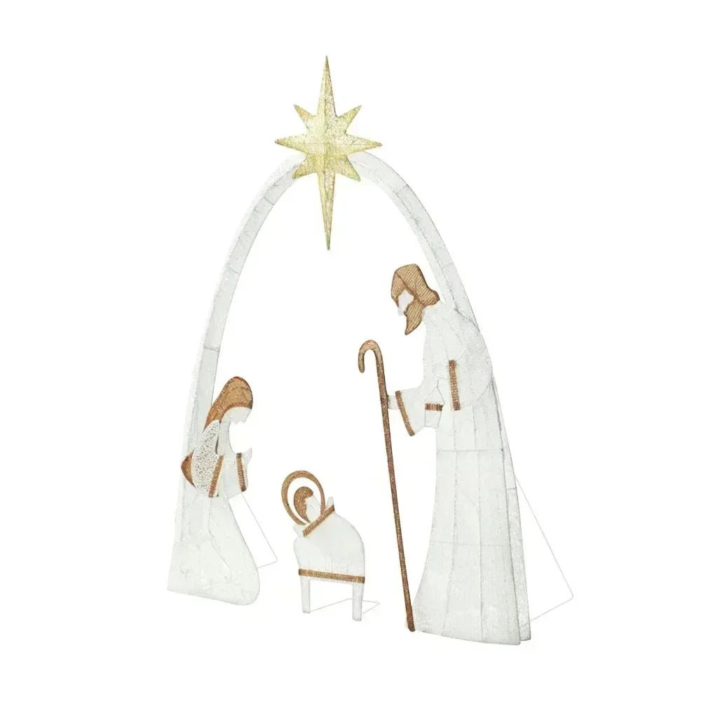 Christmas Lighted Nativity Scene Set For Outdoor Yard Decor Featuring Holy Family Mary Joseph Jesus And Glowing Star Arch - Blu Lotus Boutique