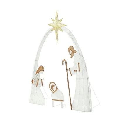 Christmas Lighted Nativity Scene Set For Outdoor Yard Decor Featuring Holy Family Mary Joseph Jesus And Glowing Star Arch - Blu Lotus Boutique