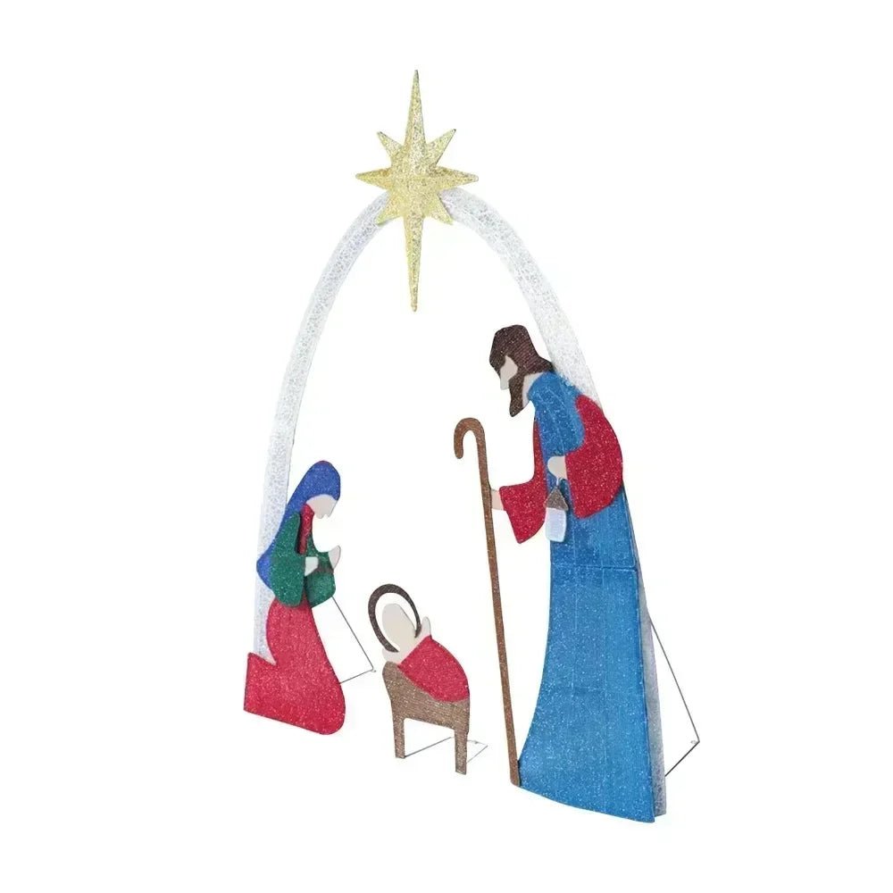Christmas Lighted Nativity Scene Set For Outdoor Yard Decor Featuring Holy Family Mary Joseph Jesus And Glowing Star Arch - Blu Lotus Boutique