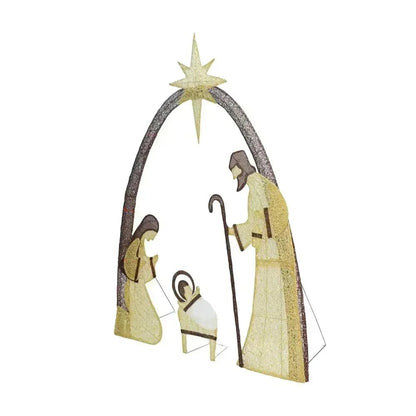 Christmas Lighted Nativity Scene Set For Outdoor Yard Decor Featuring Holy Family Mary Joseph Jesus And Glowing Star Arch - Blu Lotus Boutique