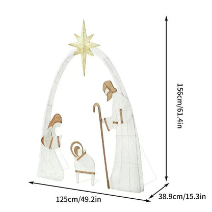 Christmas Lighted Nativity Scene Set For Outdoor Yard Decor Featuring Holy Family Mary Joseph Jesus And Glowing Star Arch - Blu Lotus Boutique