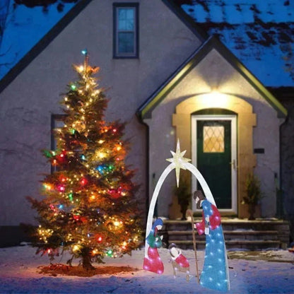 Christmas Lighted Nativity Scene Set For Outdoor Yard Decor Featuring Holy Family Mary Joseph Jesus And Glowing Star Arch - Blu Lotus Boutique