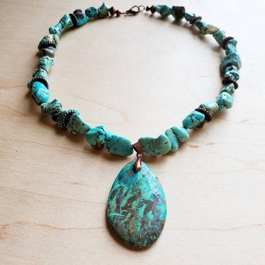 Chunky Turquoise Necklace Teardrop Pendant - Blu Lotus Boutique
