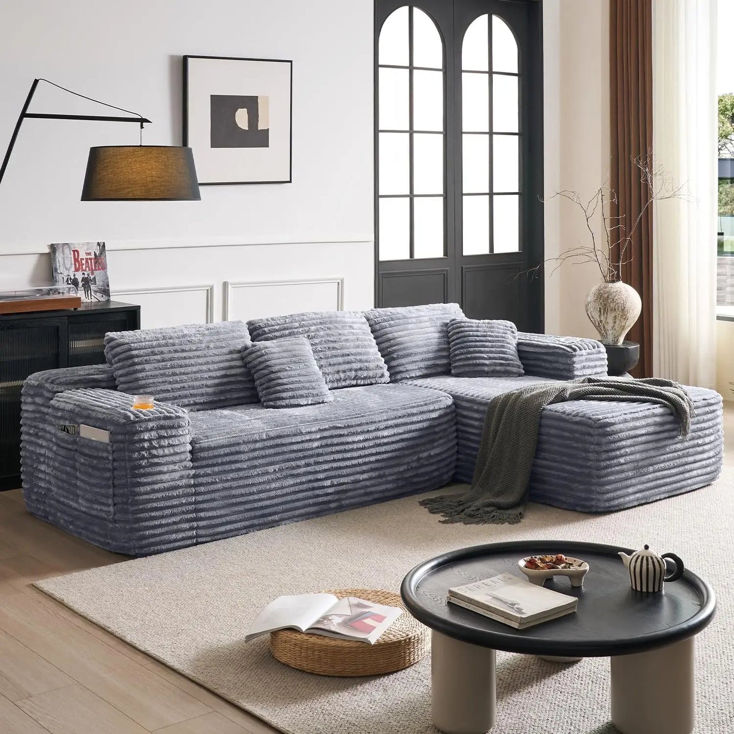 Cloud Sectional Couch with L - Shape Chaise, Modern Modular Sofa with Deep Seat, Built - in Cup Holder & Storage Pocket - Blu Lotus Boutique