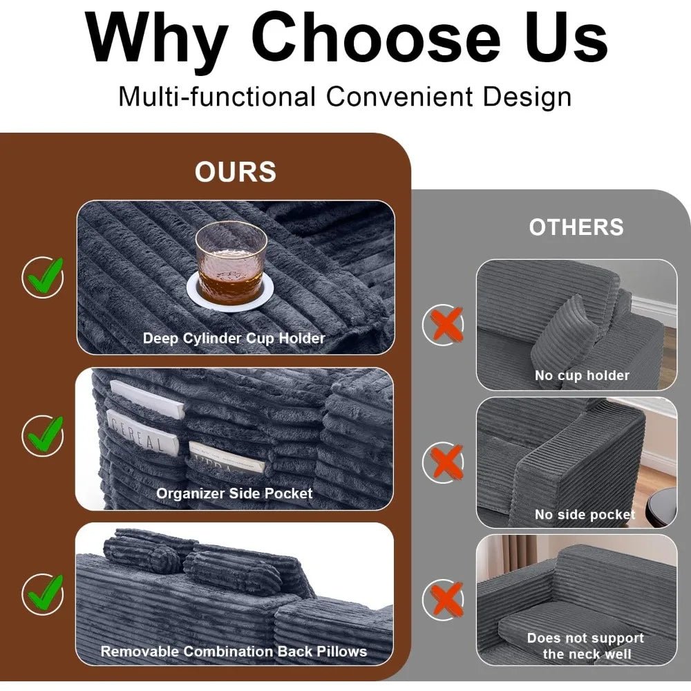 Cloud Sectional Couch with L - Shape Chaise, Modern Modular Sofa with Deep Seat, Built - in Cup Holder & Storage Pocket - Blu Lotus Boutique