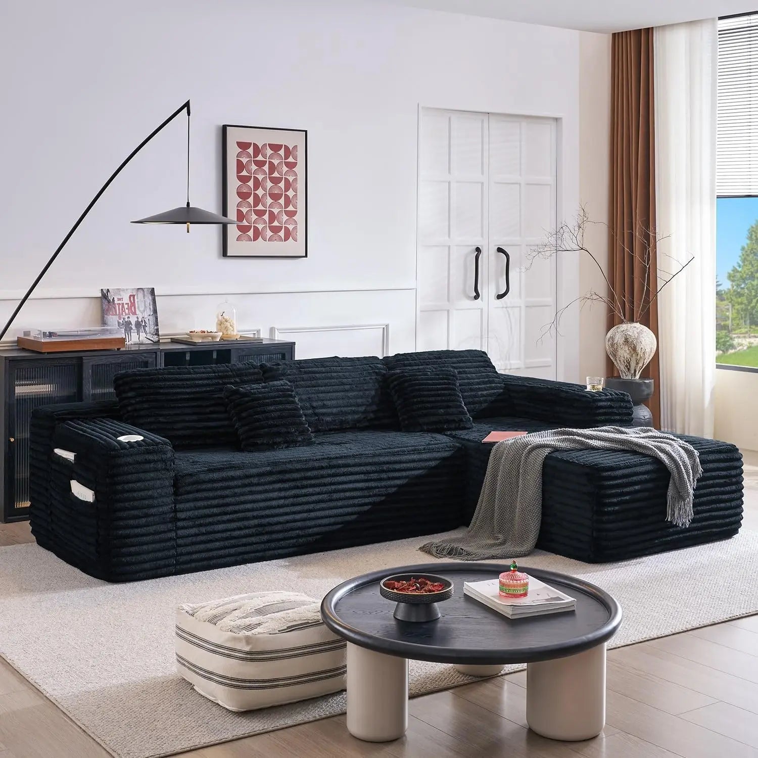 Cloud Sectional Couch with L - Shape Chaise, Modern Modular Sofa with Deep Seat, Built - in Cup Holder & Storage Pocket - Blu Lotus Boutique