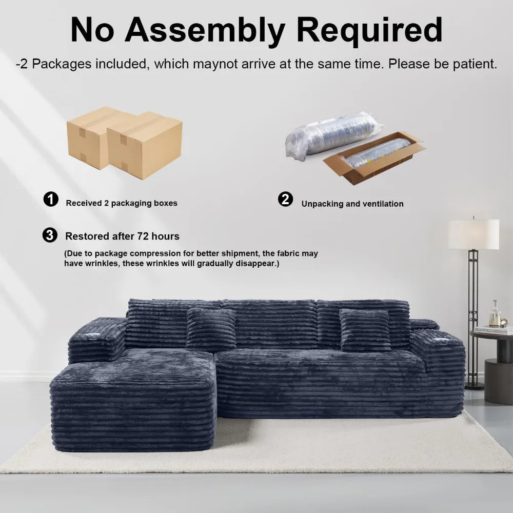 Cloud Sectional Couch with L - Shape Chaise, Modern Modular Sofa with Deep Seat, Built - in Cup Holder & Storage Pocket - Blu Lotus Boutique